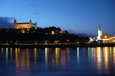 This photo of Bratislava, Slovakia illuminated at night was taken by a US photographer.